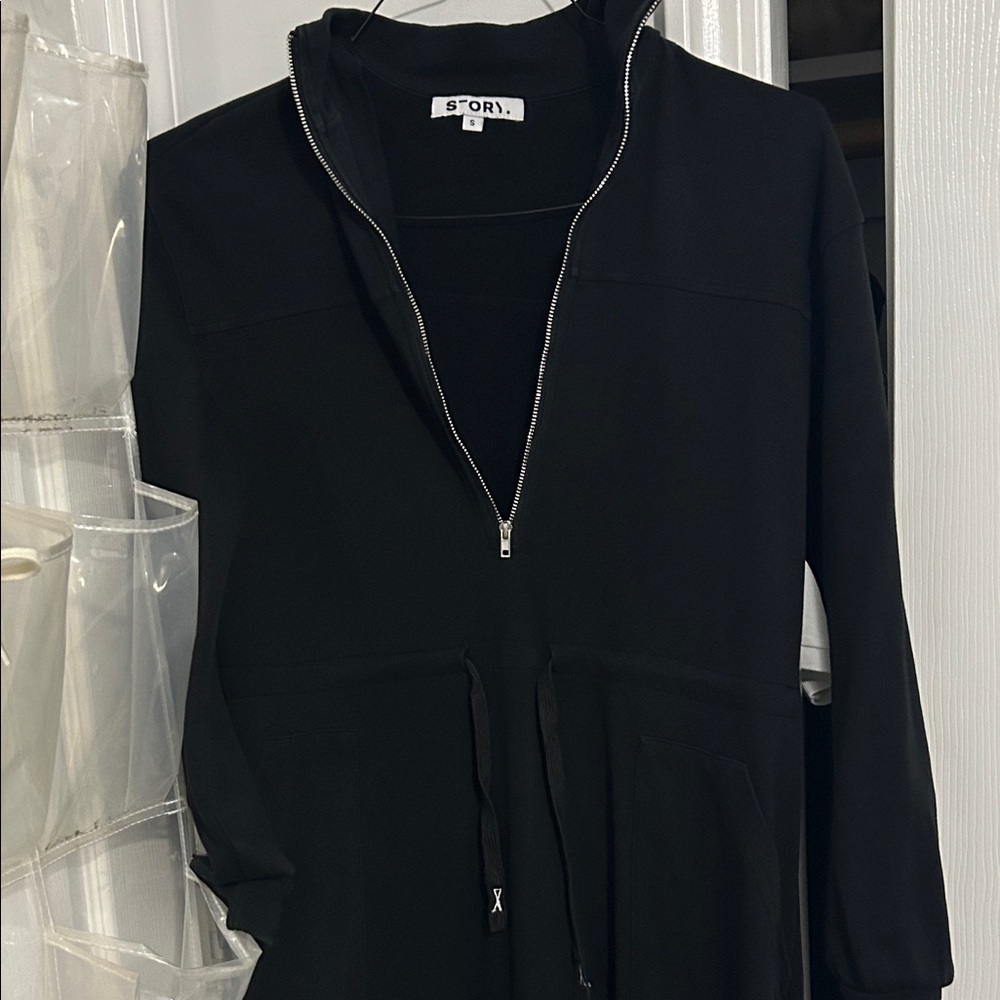 Story Black Women's draw string zipper maxi Dress